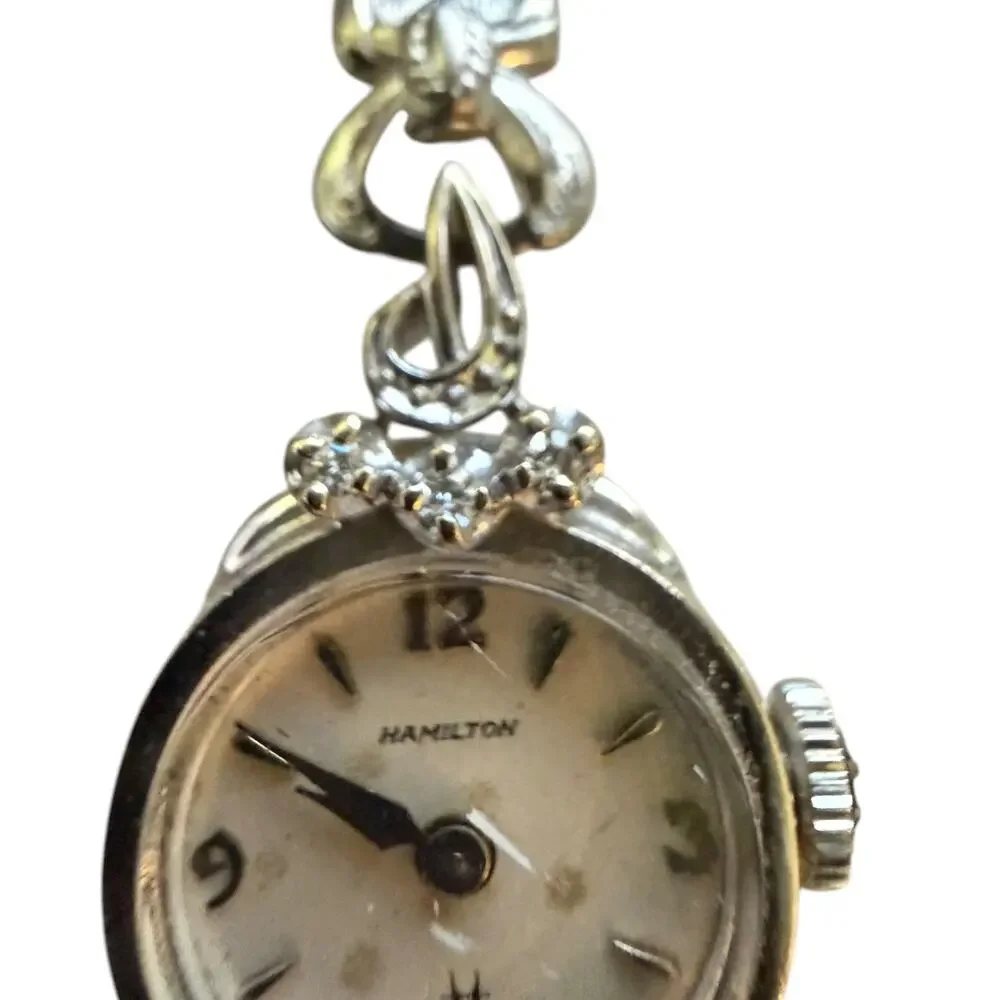 Hamilton Vintage 14K White Gold Diamond Ladies Watch - Working